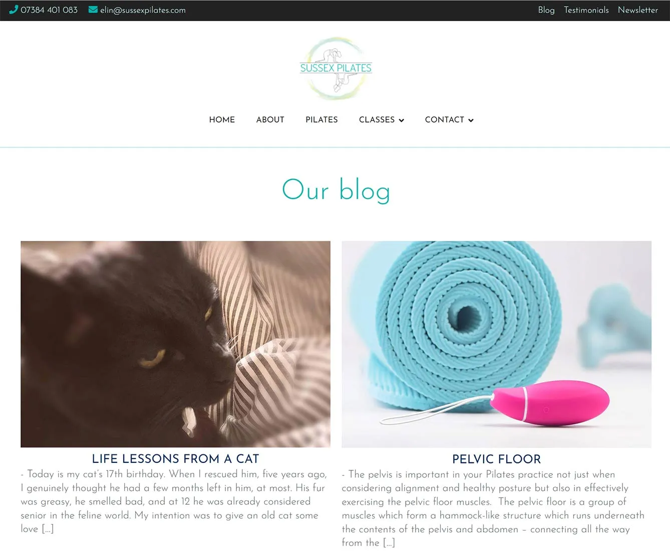 Sussex Pilates project work web page