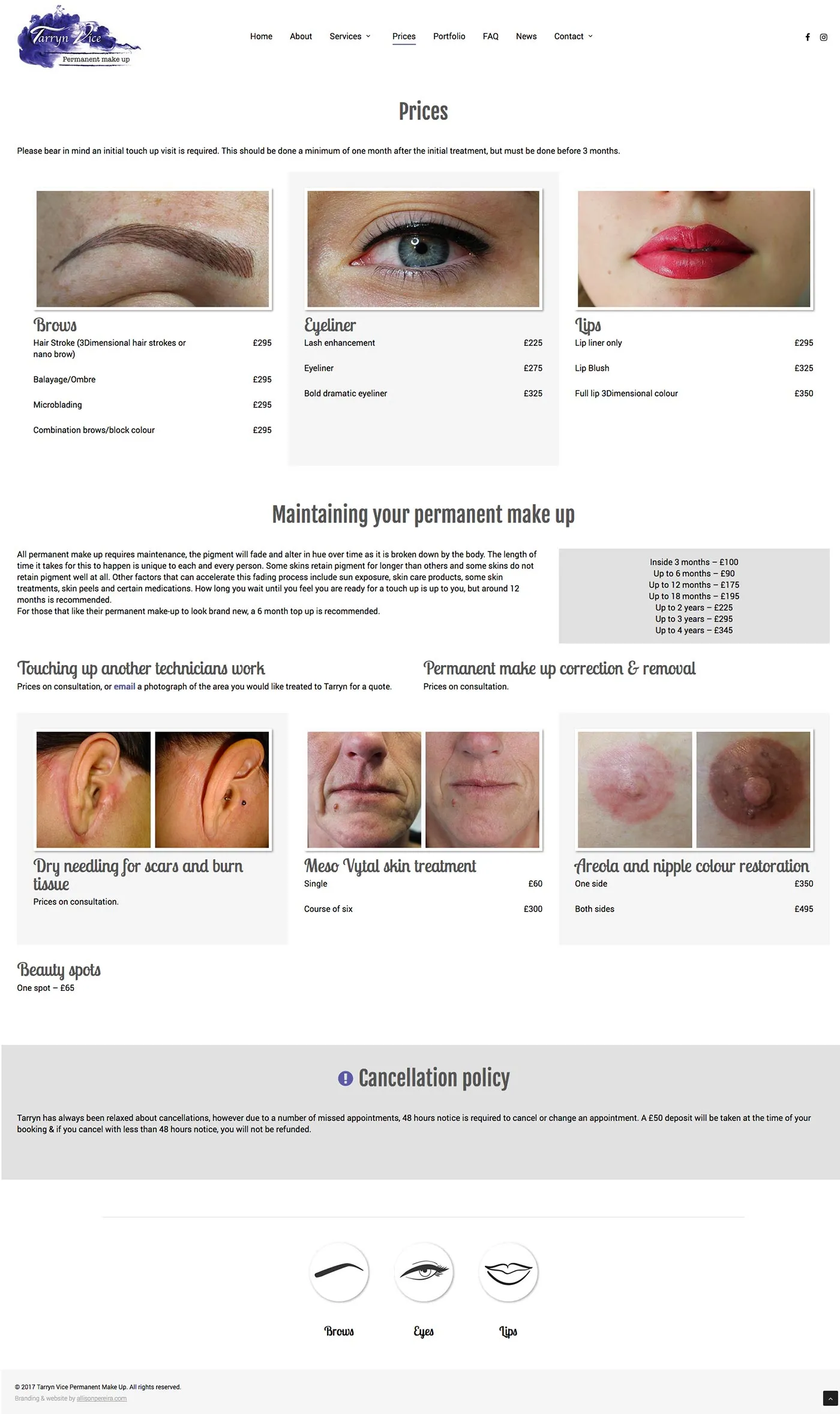 Tarryn Vice Permanent Make Up project work web page