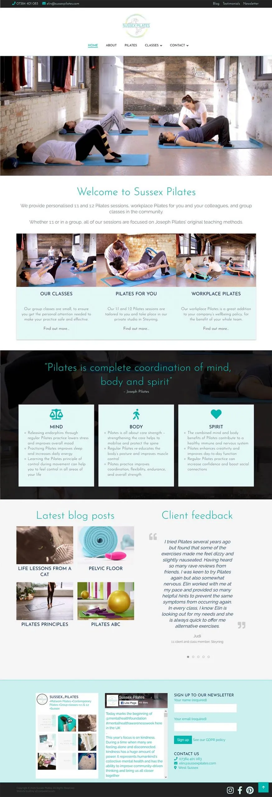 Sussex Pilates project work web page