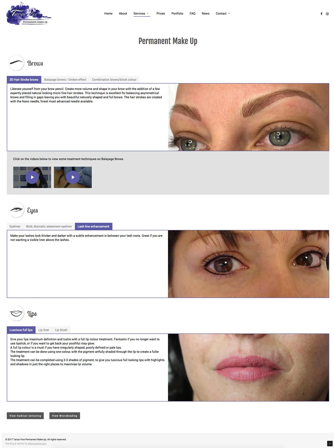 Tarryn Vice Permanent Make Up project work web page