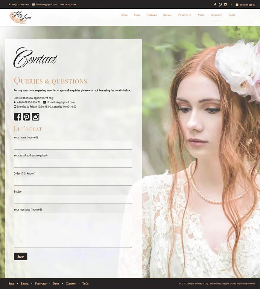 Lilly Lewis Millinery project work web page