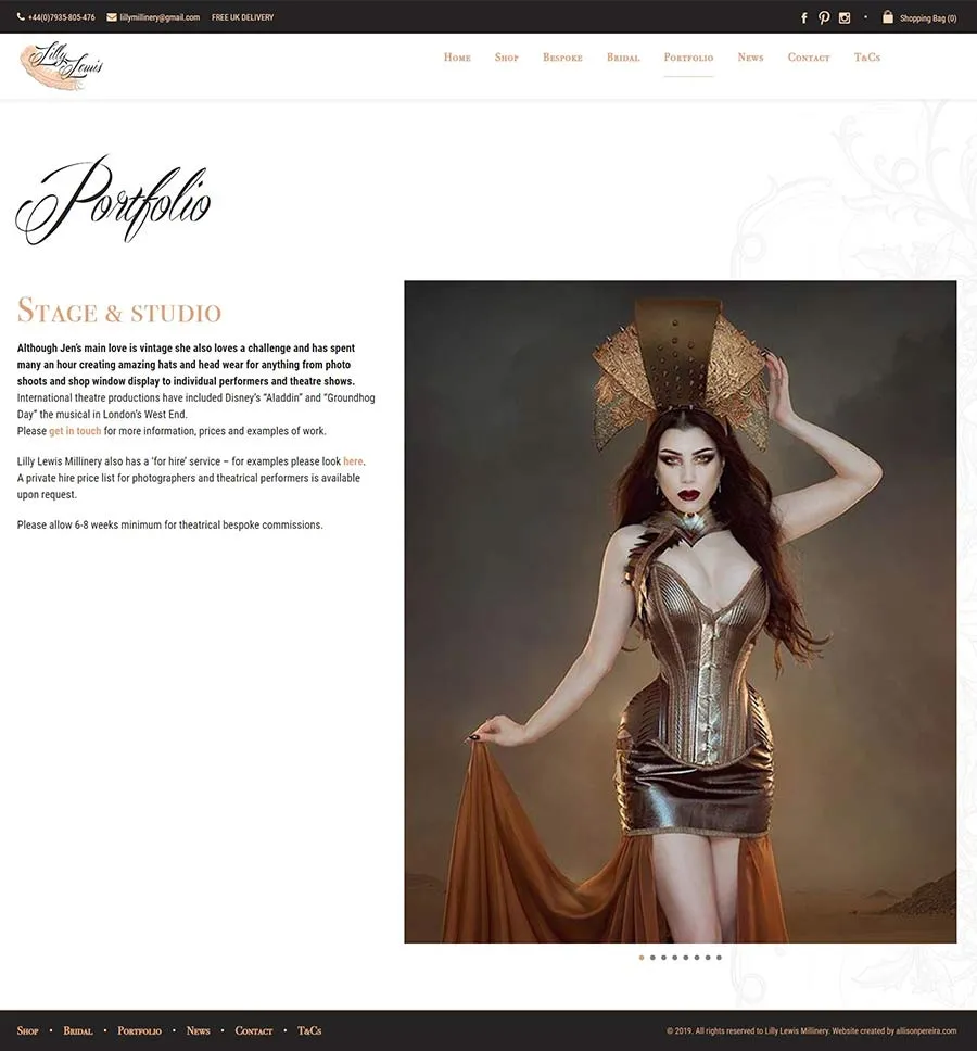 Lilly Lewis Millinery project work web page