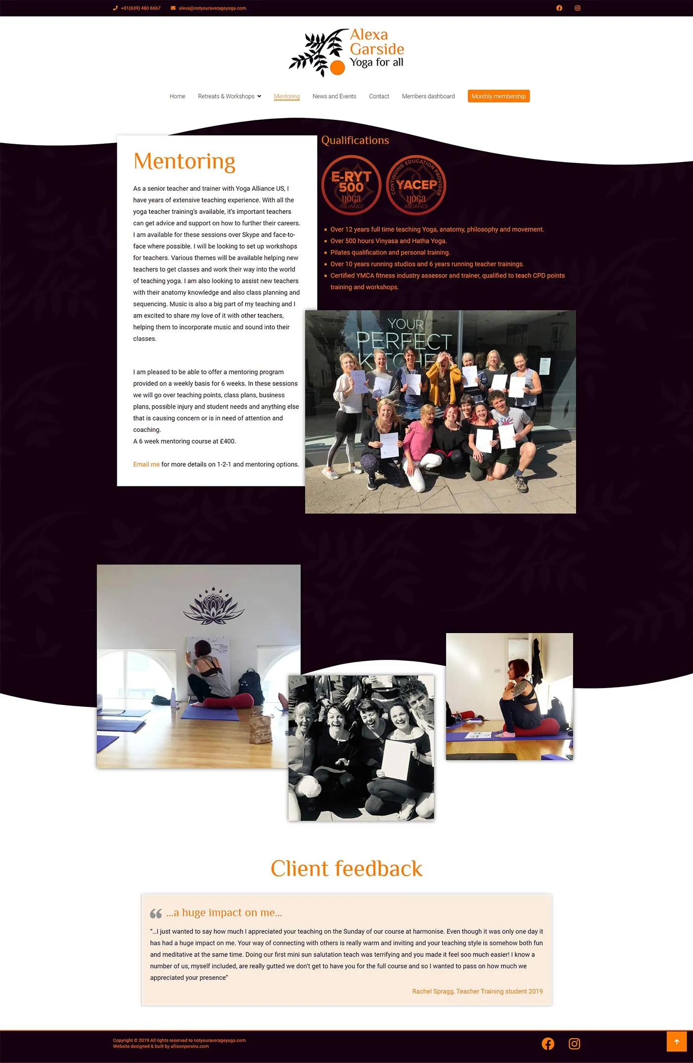 Alexa Garside Yoga for all project work web page