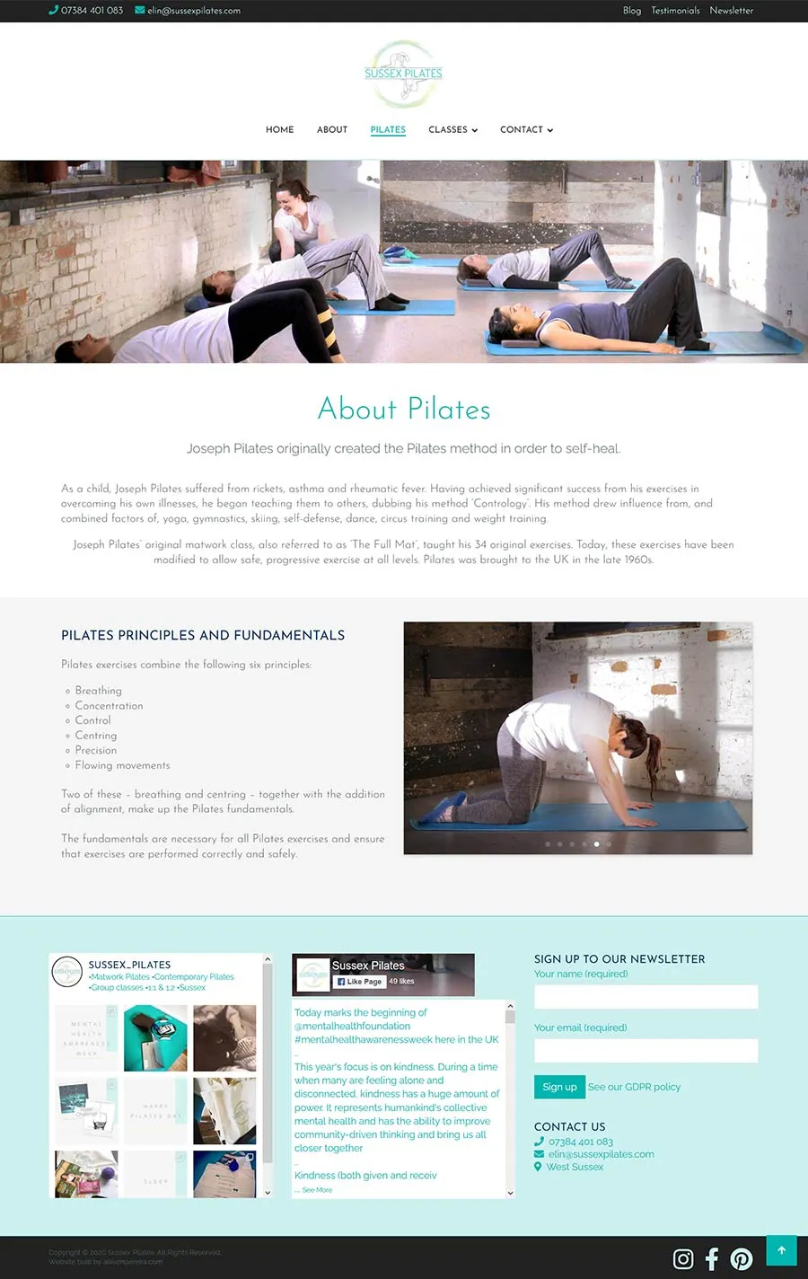 Sussex Pilates project work web page