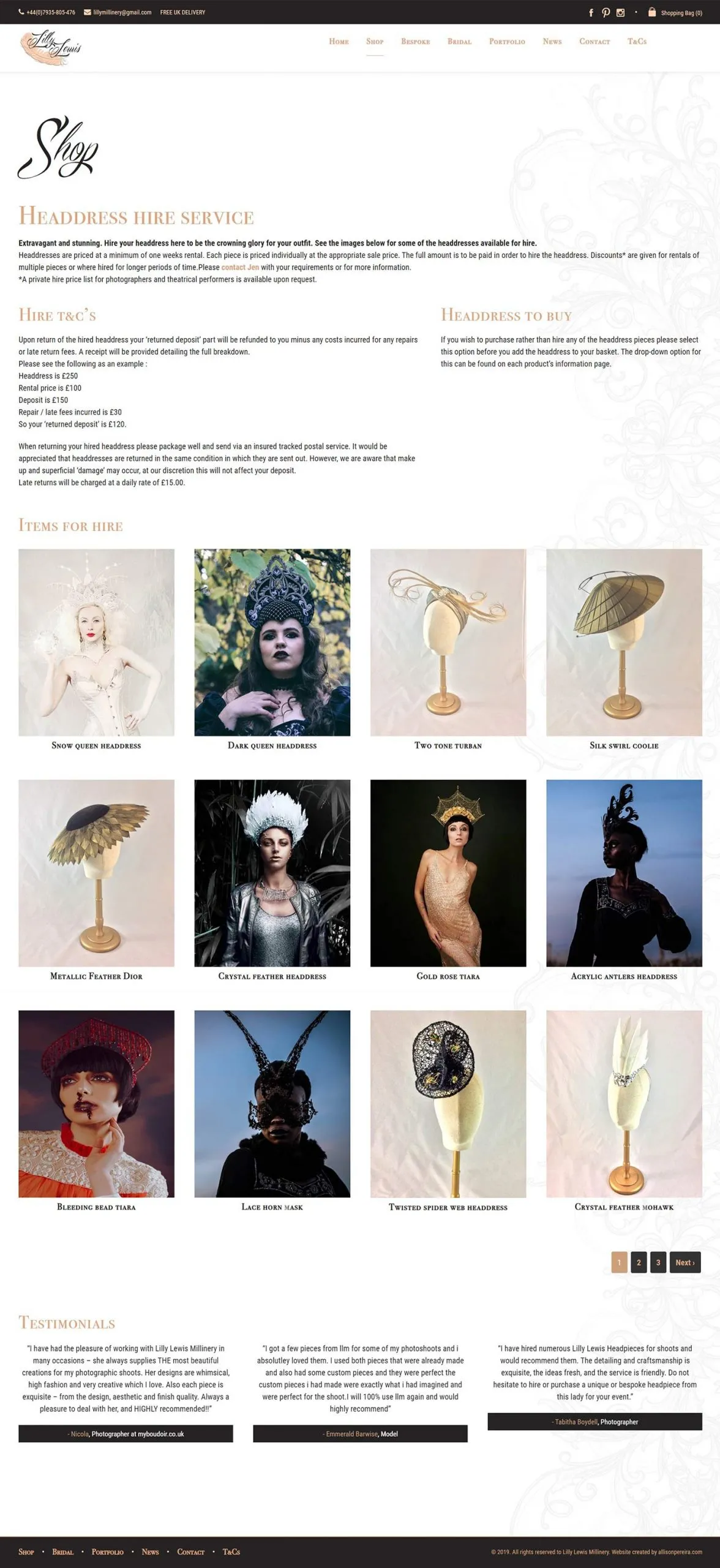 Lilly Lewis Millinery project work web page